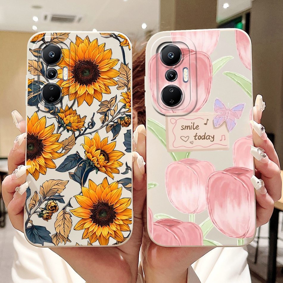 สําหรับ Infinix Hot 20S 20i X665C X6827 ดอกทิวลิปที่สวยงามดอกทานตะวันผีเสื้อปลอก Hot20S Hot20i ซิลิโคนเยลลี่เคสโทรศัพท์