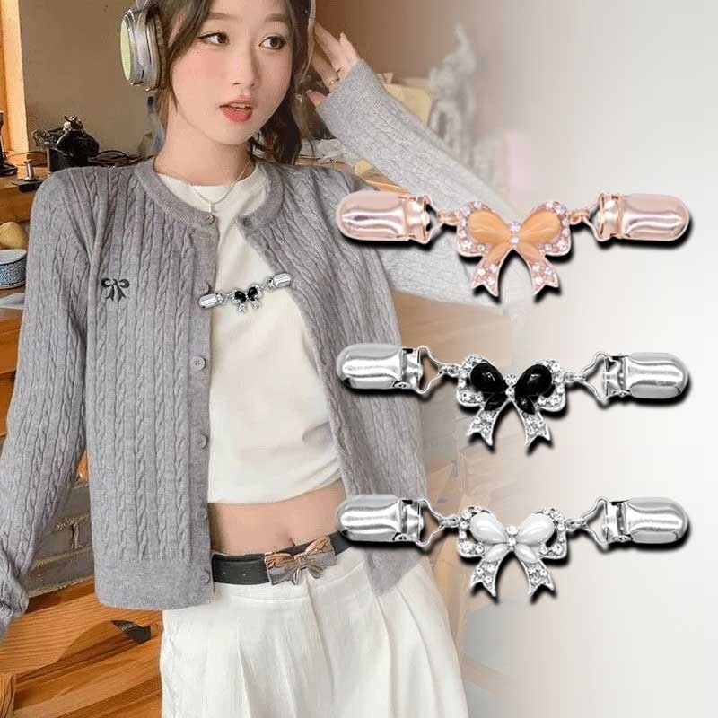 YUNYUAN หรูหราผีเสื้อโลหะผสมเสื้อกันหนาว Pins ผ้าไหมผ้าพันคอคาร์ดิแกนปุ่มเสื้อคลิปคอปก Anti-beam แน่น Clamp เข็มกลัด