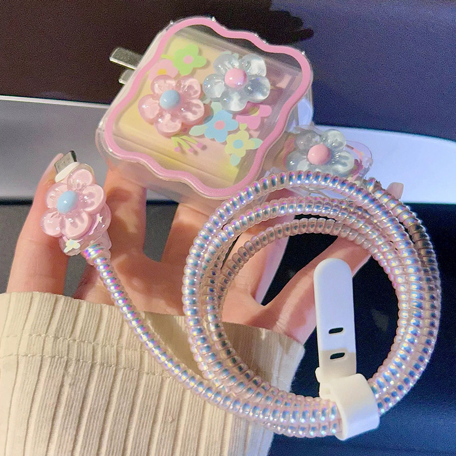 หัวชาร์จ PD 18W 20w เคสรูปดอกไม้รูปดาว ที่ม้วนเก็บสาย ที่เก็บสาย สายชาร์จเร็ว ฝาครอบป้องกัน