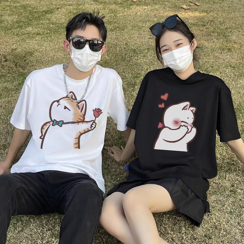 JH SHOP เสื้อคู่รัก เสื้อยืดแขนสั้น  เสื้อผ้าแฟชั่นสาวอวบมินิมอลสไตล์เกาหลี ใส่ได้ทั้ง ชาย/หญิง ( NO.T1 )