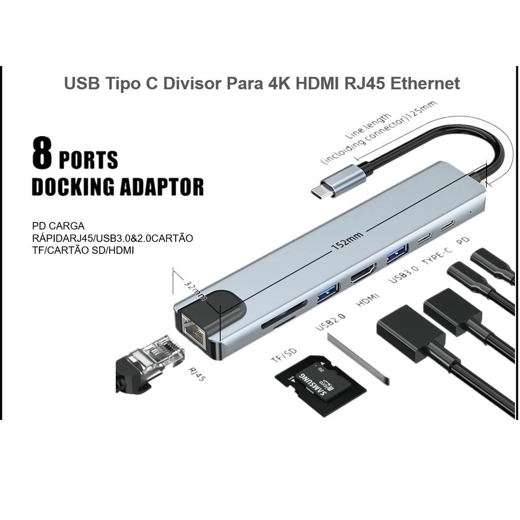 【รับประกัน 1 ปี】 8-in-1 อะแดปเตอร์ฮับการ์ดรีดเดอร์ USB Type-C Hub 4K HDMI RJ45 USB SD/TF PD ชาร์จเร็ว สำหรับ MacBook