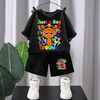 ชุดแขนสั้นเด็ก Rhythm Box Sprunki ชุดเสื้อยืดแขนสั้นการ์ตูนอนิเมะสองชิ้น