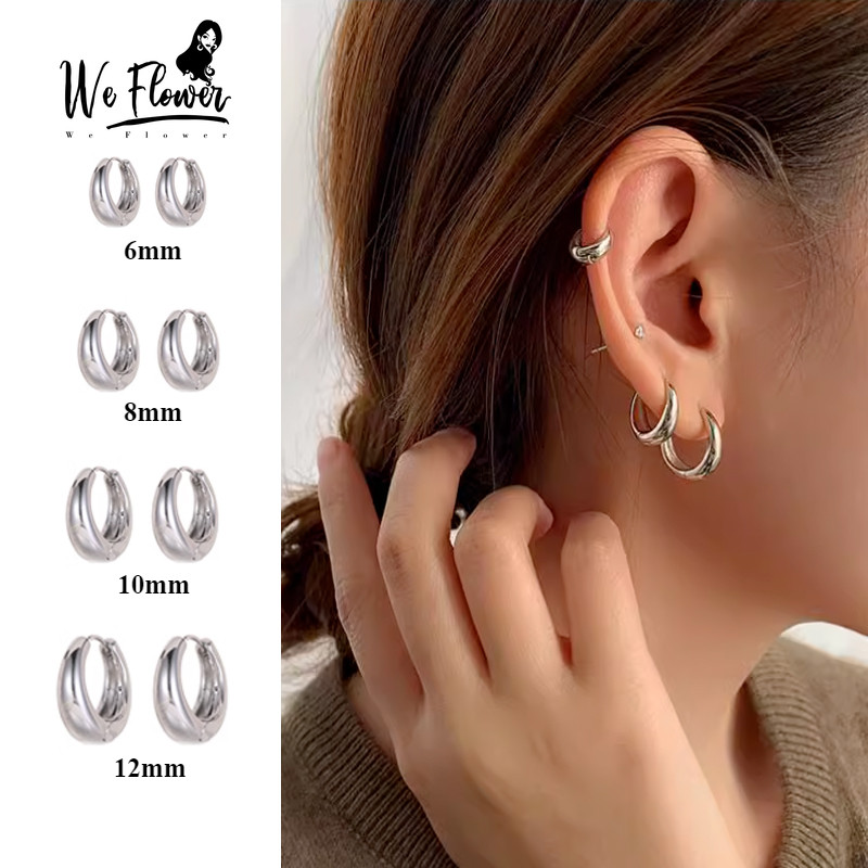 We Flower Elegant s925 Silver Glossy Chunky Hoop ต่างหูสําหรับผู้หญิงแฟชั่นหูพายวงกลมเครื่องประดับของขวัญ