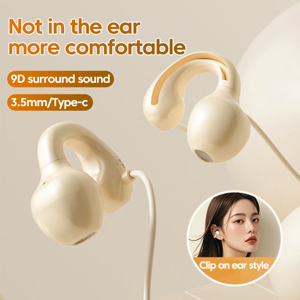 Clip On Bone Conduction หูฟังแบบมีสายสําหรับใช้ในระยะยาว 3.5 มม./ Type C ดิจิตอลเสียงคุณภาพสูง Soundproof หูฟังควบคุมแบบมีสาย