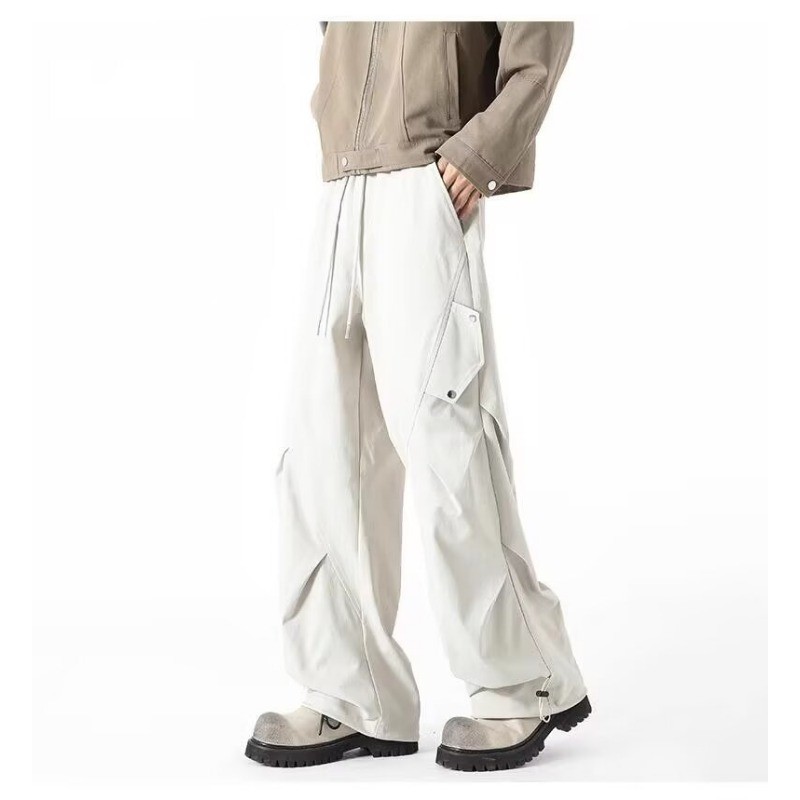 ม-8เอ็กแอล แฟชั่นญี่ปุ่นขากว้างกางเกงคาร์โก้ผู้ชายที่เรียบง่ายสบายๆหลวมขนาดบวกกางเกงขายาว