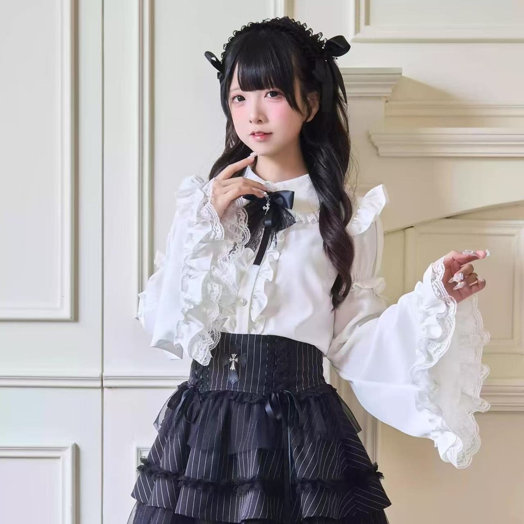 ญี่ปุ่นใหม่ Himeki แขนเสื้อหวานน่ารัก Bow Top Gothic Lolita Landmine สไตล์ Jirai Kei