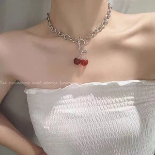 สร้อยคอเชอร์รี่ อิน สไตล์เย็น ผู้มีอิทธิพล กระดูกไหปลาร้า โซ่ หญิง ฮิปฮอป พังก์ ซอก เรียบง่าย สร้อยคอ
