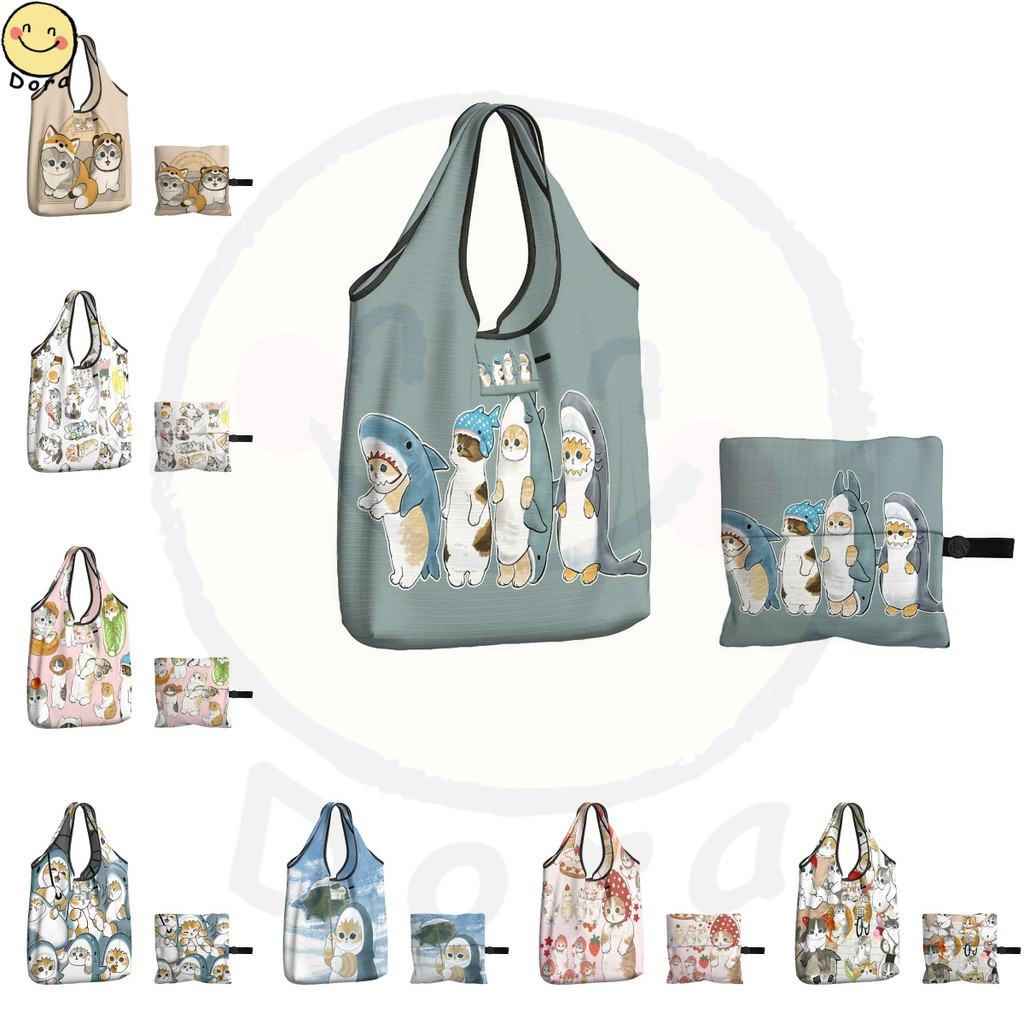 Mofusand กระเป๋าช้อปปิ้งReusable Grocery Toteกระเป๋าXLarge 50LBS Ripstopกระเป๋ารีไซเคิลพร้อมกระเป๋าจ