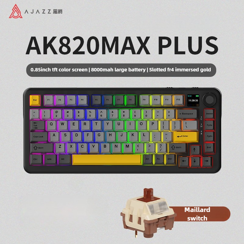 Ajazz AK820 MAX Plus 8000mAh Tri โหมดคีย์บอร์ดไร้สาย Hot Swappable RGB เงียบส่วนบุคคลการปรับแต่งสําห