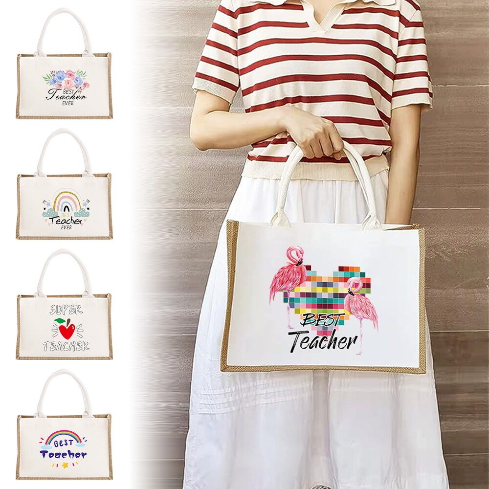 กระเป๋าถือ Tote Bag Recycle Bag Jute Bag Portable One-Shoulder Tote Bag Shopping Bag Teachers Day ho