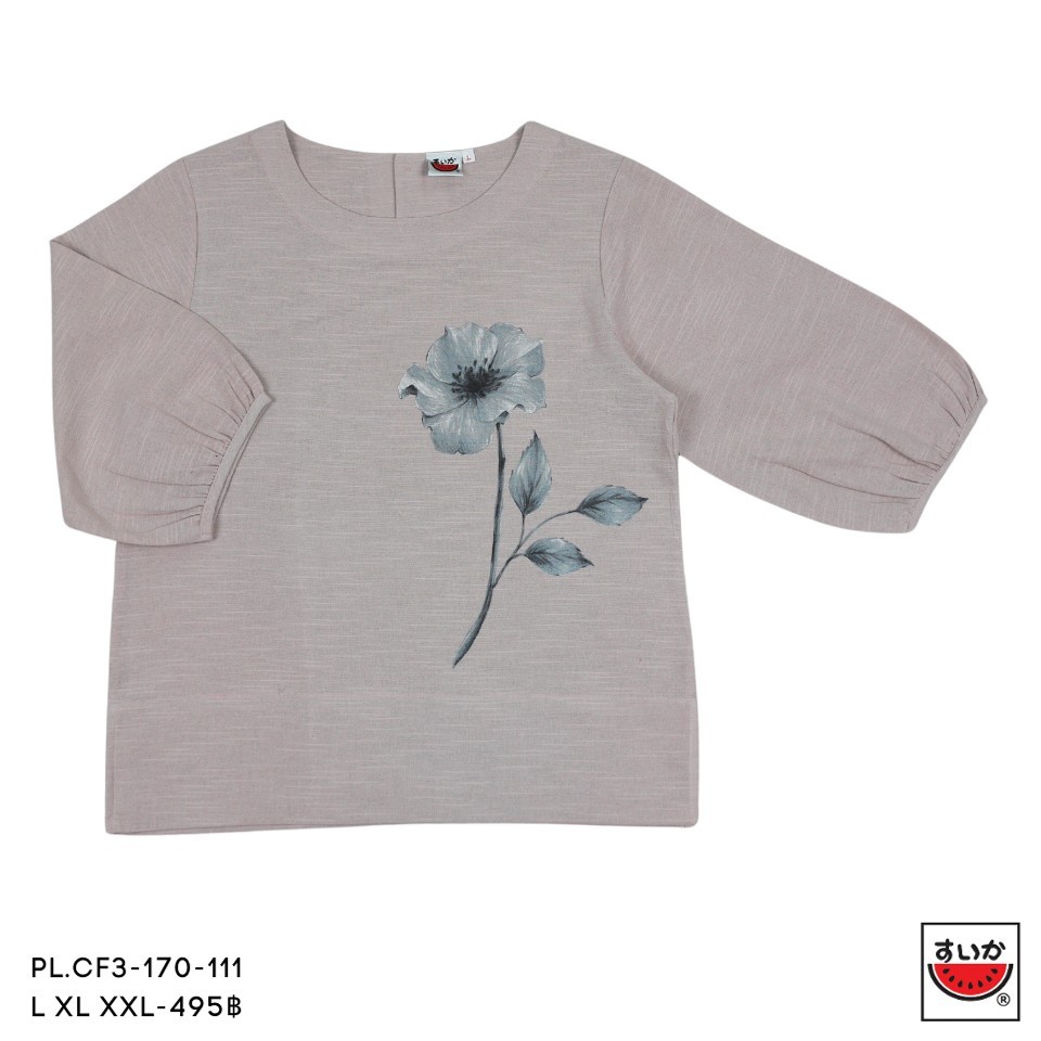เสื้อแตงโม (SUIKA) - เสื้อแตงโม คอปาดแขนสามส่วนจั๊มปลายแขนผ้าสลาฟ พิมพ์ลายดอกไม้ ( PL.CF3-161 162 162 160 174 170 ) — صورة 3