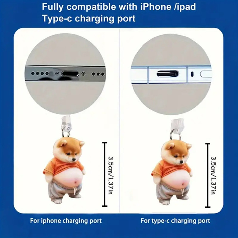ปลั๊กกันฝุ่นอะคริลิคสุนัขน่ารักเหมาะสําหรับพอร์ต Lightning ของ Apple และพอร์ตรูปไข่ Type-c