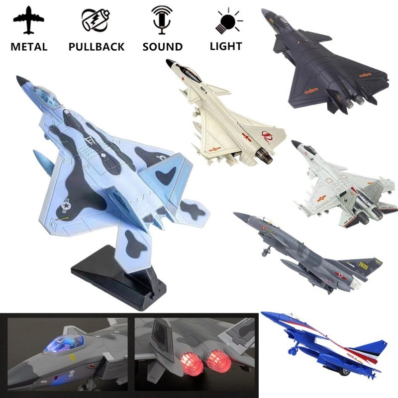 Jamxun 1:50 Pullback & Go Jet Fighter เครื่องบินของเล่น,พร้อมเสียงแสง, Scale Diecast F16 F22 F35 B2 