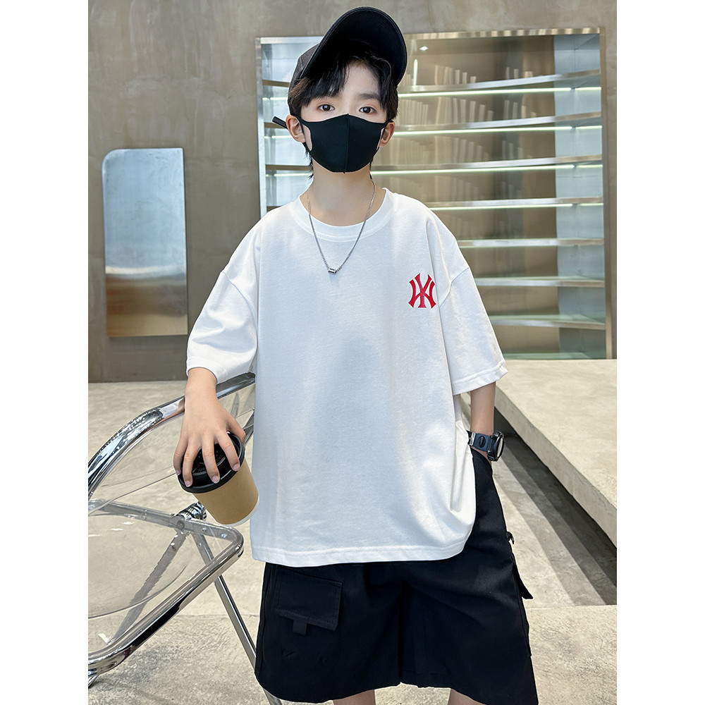 ผ้าฝ้าย 100% ใหม่ 2-14y เด็กใหญ่เด็กชายหญิง Unisex เสื้อยืดแขนสั้นน่ารักพิมพ์รอบคอหลวมเด็ก - รูปที่ 3