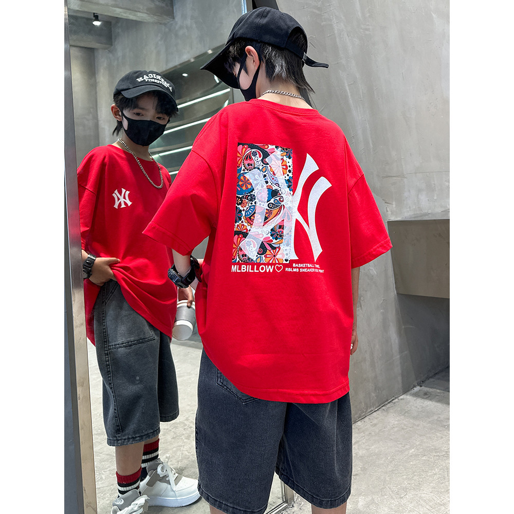 ผ้าฝ้าย 100% ใหม่ 2-14y เด็กใหญ่เด็กชายหญิง Unisex เสื้อยืดแขนสั้นน่ารักพิมพ์รอบคอหลวมเด็ก - รูปที่ 4