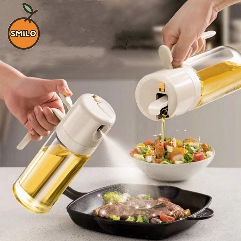SMILO 2-in-1ขวดสเปรย์น้ำมันแก้ว 550mlขวดน้ำมัน ขวดสเปรย์วัสดุแก้ว มี 2 ฟังก์ชั่นสเปรย์และเท