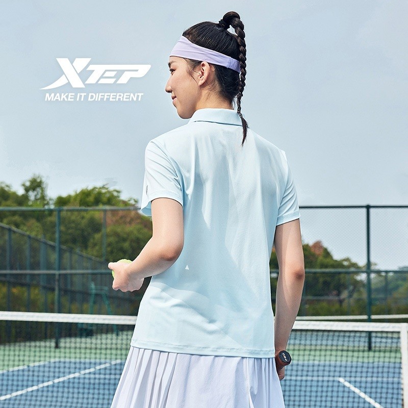 XTEP Women's Ice Silk POLO Shirt ฤดูร้อนใหม่ การฝึกอบรม แขนสั้น Lapel เสื้อยืดกีฬา — صورة 6