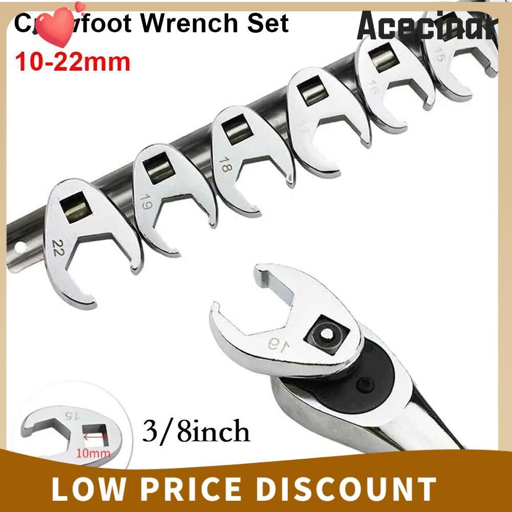 ACECINAR 10 ชิ้น/เซ็ตประแจ Crowfoot, 10-22 มม.3/8 นิ้วไดรฟ์เปิด End Spanner, ทนทานเมตริกเท้าเหล็กคาร์บอนฮอร์นประแจสําหรับแรงบิดประแจชุดคีย์
