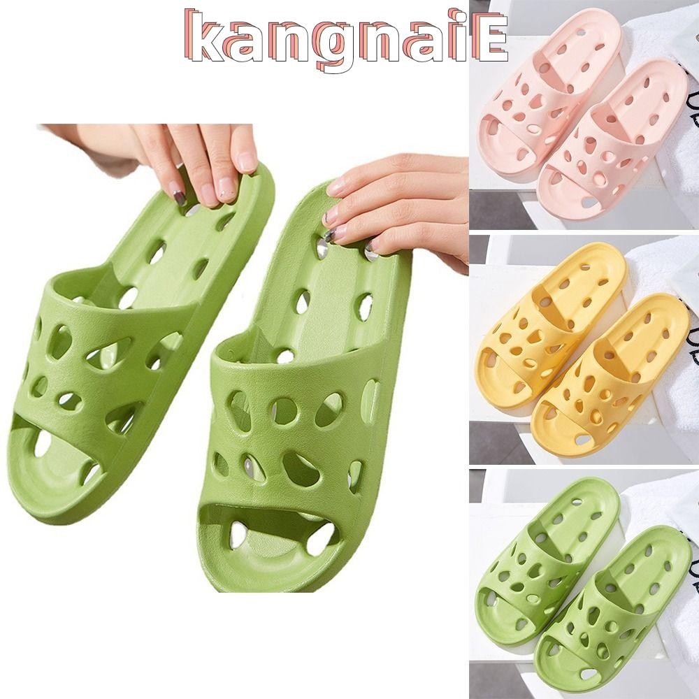 รองเท้าแตะผู้หญิง KANGNAI รองเท้าแตะในห้องน้ํา EVA กันลื่น แฟชั่นน่ารัก สีทึบกลวงออกรองเท้าแตะคู่ใช้ในบ้าน
