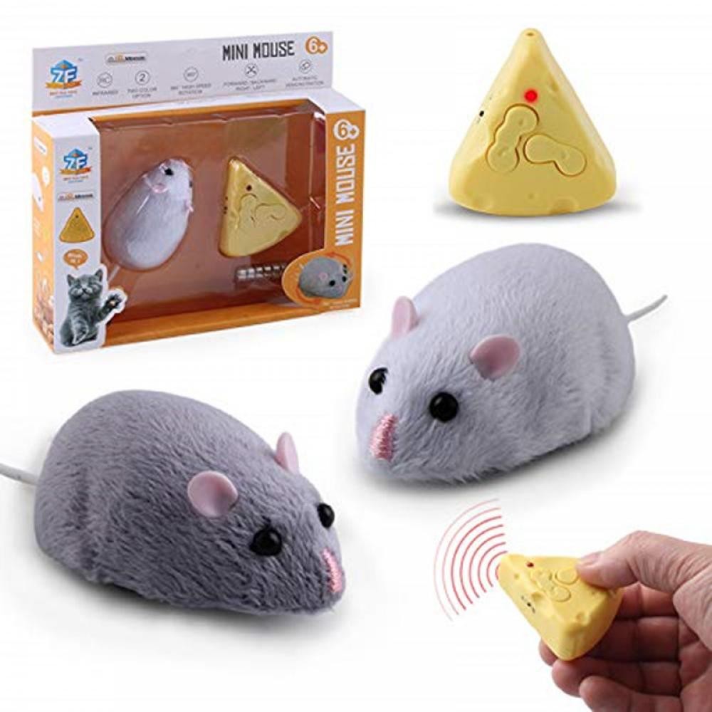 ของเล่นแมวโต้ตอบ RC ขนาดเล็ก 360° หมุน ล้อเล่น Chaser ของเล่นแบตเตอรี่ในตัว Emulation Rat พร้อมรีโมทคอนโทรลรูปชีส น่ารัก