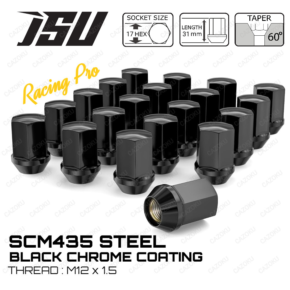 JSU น๊อตล้อ เหล็ก SCM435 รุ่นใหม่ล่าสุด Racing Pro เบอร์ 17 ยาว 31m ขนาดเกลียว 1.5 สีดำเงา