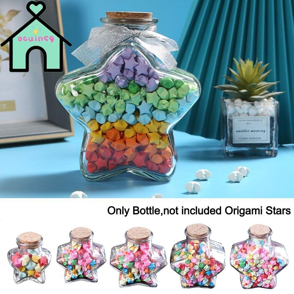 OTUINSG Wishing Bottle, Stars Shape Origami Stars Glass Bottle, DIY Craft Pentagram Storage Bottle H
