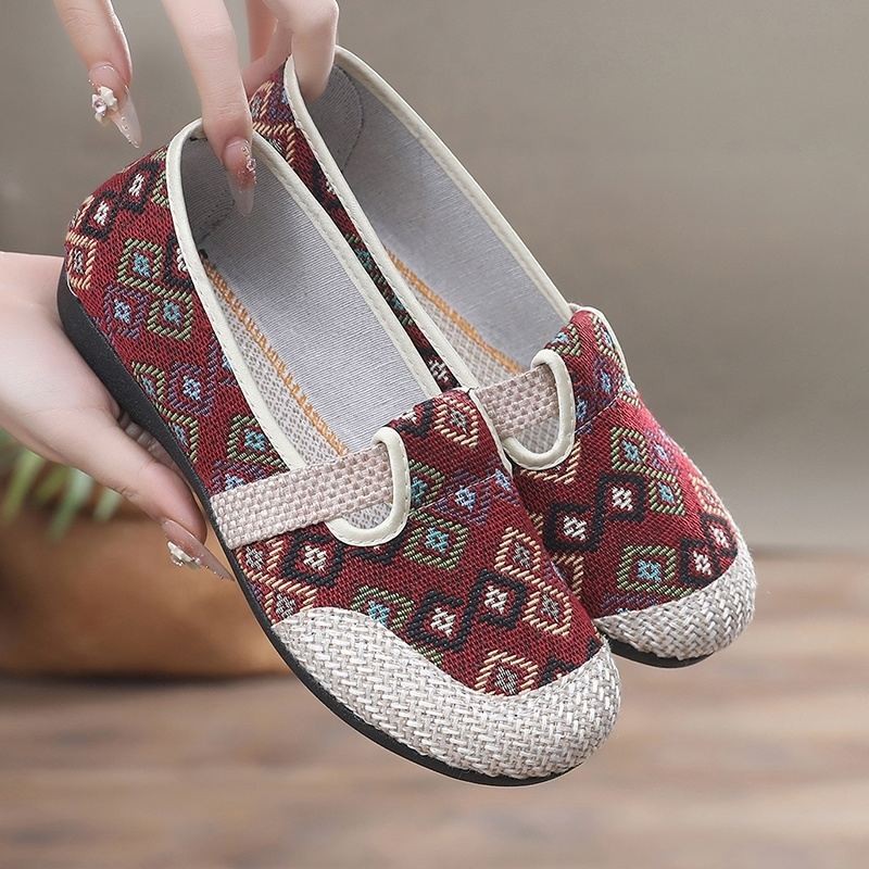 Casual รองเท้าแม่รองเท้าเดียววัยกลางคนผู้สูงอายุ Soft-Soled Peas รองเท้าผู้หญิงรองเท้าผ้าถัง Chanel 