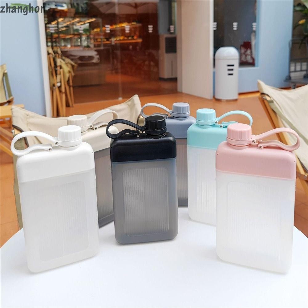 ZHANGHONG 450ML ขวดน้ําแบน Creative BPA ฟรีกีฬาถ้วยน้ําผลไม้