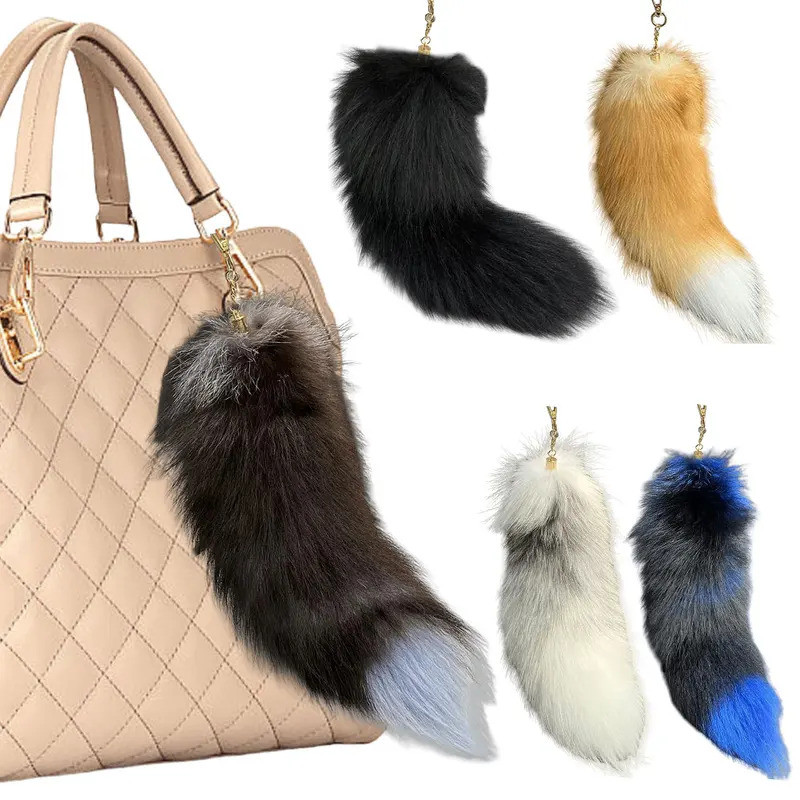 Huge Fluffy Faux Fur Fox Tail Keychain Therian Tail Fox Tail Keychain Pompoms Bag Pendant Fluffy Fur