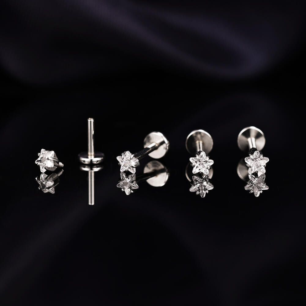 1 PC สแตนเลสสตีล Lip Labret Stud เจาะ 18G/16G จมูก Stud Star คริสตัลต่างหู 5/6/7/8 มม. Helix Daith กระดูกอ่อนเจาะภายในเกลียว Nostrail Stud สีฟ้าสีชมพู - รูปที่ 2