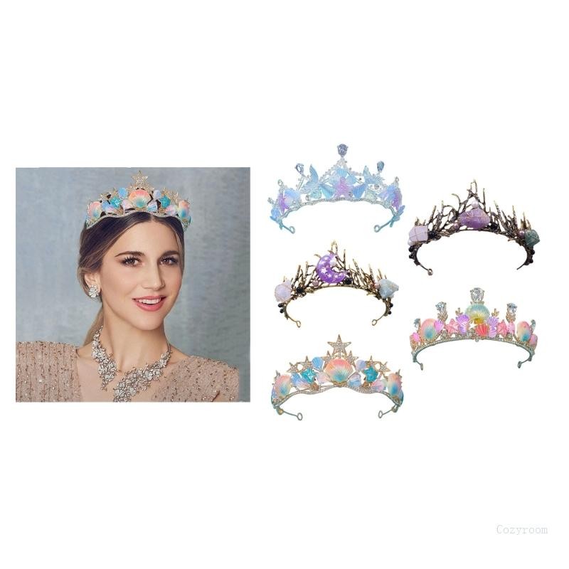 Crazy Sea Shell Crown ที่คาดผม Star Fish Designs Tiaras สําหรับผู้หญิงเทศกาลดนตรี