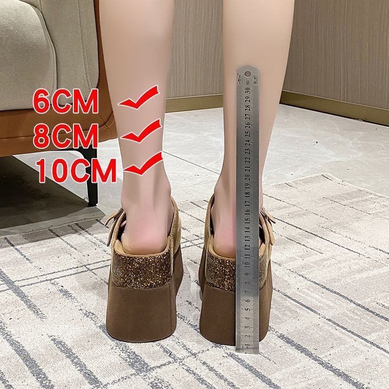 [มีหลายขนาด] 10ซม.เงินเพิ่มความสูงรองเท้าแตะ เบอร์เกนสต๊อก ผู้หญิงสวมใส่ด้านนอกหนา พื้นรองเท้า 8ซม.ฤดูร้อน6ซม.พลังใหญ่สไตล์เดียวกันรองเท้าแตะ33