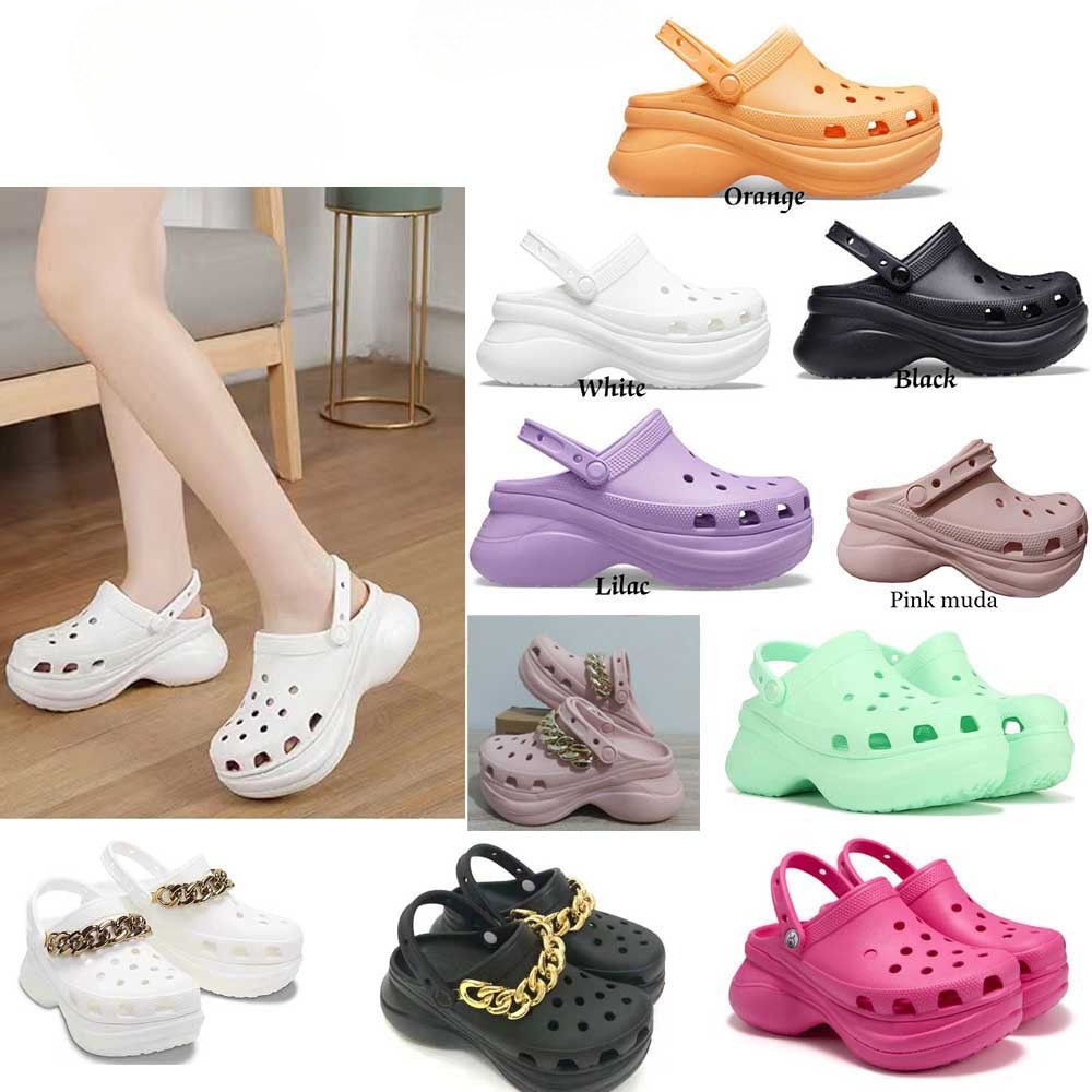 Sanda Classic Bae Clog แพลตฟอร์มข้ามของผู้หญิงรองเท้าแตะโซ่ประดับความสูง 7-8 ซม.