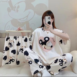 Alva พร้อมส่ง ชุดนอนลายการ์ตูนน่ารัก คอกลมแขนสั่น ผ้าบางใส่สบาย ชุดนอนแฟชั่น (เซตชุดนอน3ชิ้น) ชุดลำลองใส่อยู่บ้าน #6010