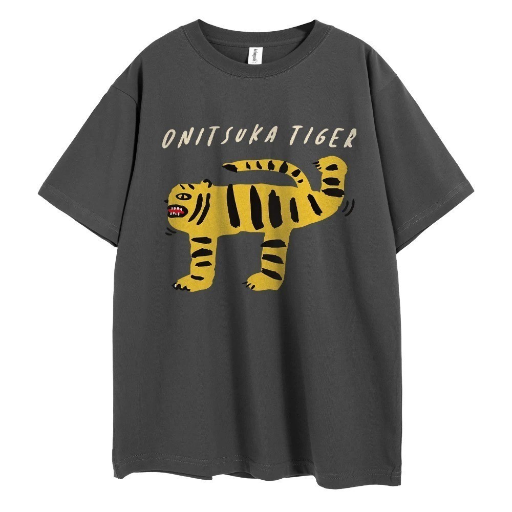 [ผ้าฝ้าย 100%] Oni.tska Tiger การ์ตูนพิมพ์ผู้ชาย Harajuku Fun เสื้อยืดขนาดใหญ่ Y2k กราฟิกเสื้อยืดผู้หญิง Tops แฟชั่น