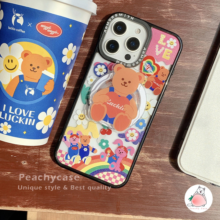 น่ารัก ยิ้มดอกไม้Wiggleกระต่ายหมีผู้ถือไร้สายชาร์จเคสโทรศัพท์เข้ากันได้สําหรับiPhone 16 15 Plus 14 13 12 Pro Max 11 พร้อมโซ่Anti-scratch Hard PCปกหลังShell - รูปที่ 6