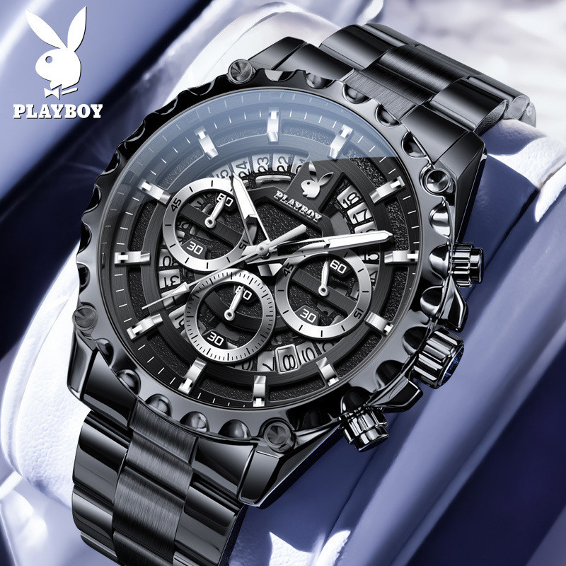PLAYBOY [ของแท้แบรนด์+กล่อง] 3521 นาฬิกาลําลองเรืองแสงกันน้ํา All-Match แฟชั่นควอตซ์นาฬิกาผู้ชาย