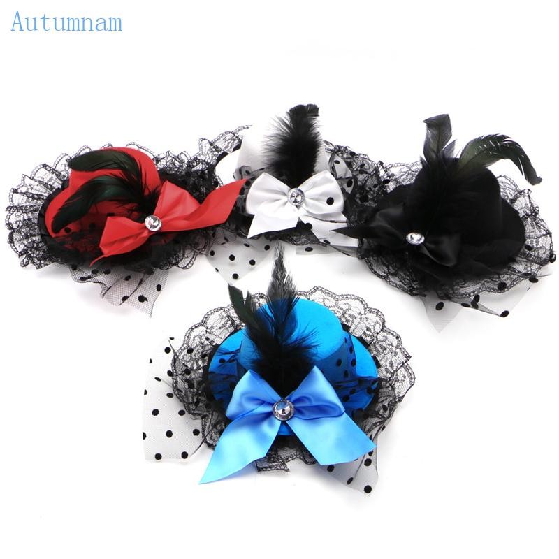 Autu ผู้หญิงสไตล์ใหม่กิ๊บติดผมลูกไม้ขนนกมินิหมวกด้านบนแฟนซี Fascinator Party