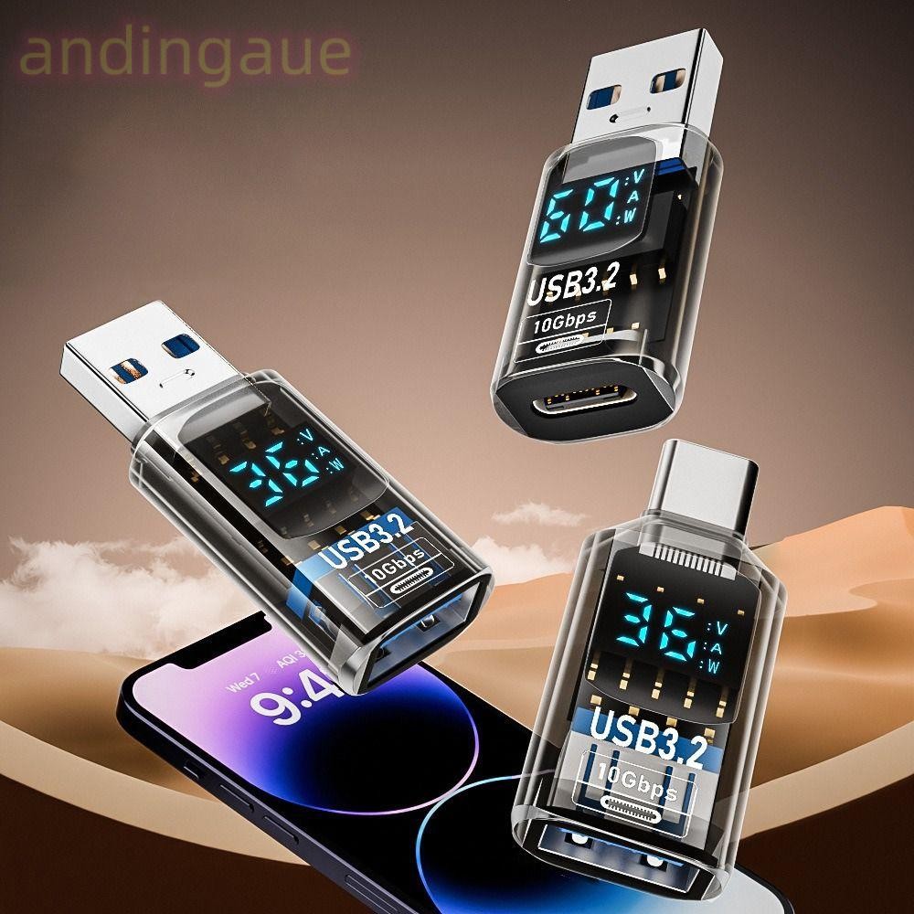 Andin 1 ชิ้น USB 3.2 อะแดปเตอร์, จอแสดงผล LED ดิจิตอล 36-60W Power Meter Tester, Professional สมาร์ทชิป 10Gbps การส่งข้อมูลแล็ปท็อป Type-C Converter โทรศัพท์มือถือ
