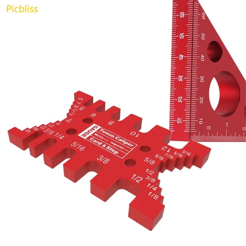 Picbliss Woodworking Tools Card Gauge Dovetail Jig Tenon Caliper พร้อมไม้บรรทัดสามเหลี่ยม