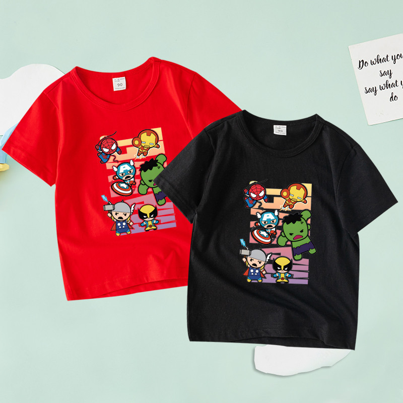 (จัดส่งตลอด 24 ชั่วโมง)KIDS PRINCESS เสื้อยืดเด็กผู้ชาย ซูเปอร์ฮีโร่ทีม ลายการ์ตูน ผ้าฝ้าย แขนสั้น เสื้อเด็กผู้ชาย T159