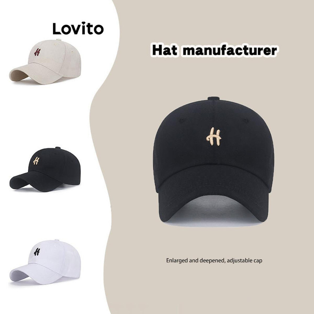 Lovito หมวกผู้หญิง อเนกประสงค์ แฟชั่นเกาหลี ปักลายตัวอักษร สไตล์ลำลอง LFA22346