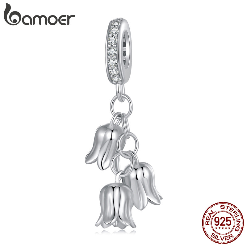 Bamoer จี้เศษไม้เงินแท้ 925 Lily of the Valley ดอกไม้ Charm เครื่องประดับสําหรับสร้อยข้อมือ