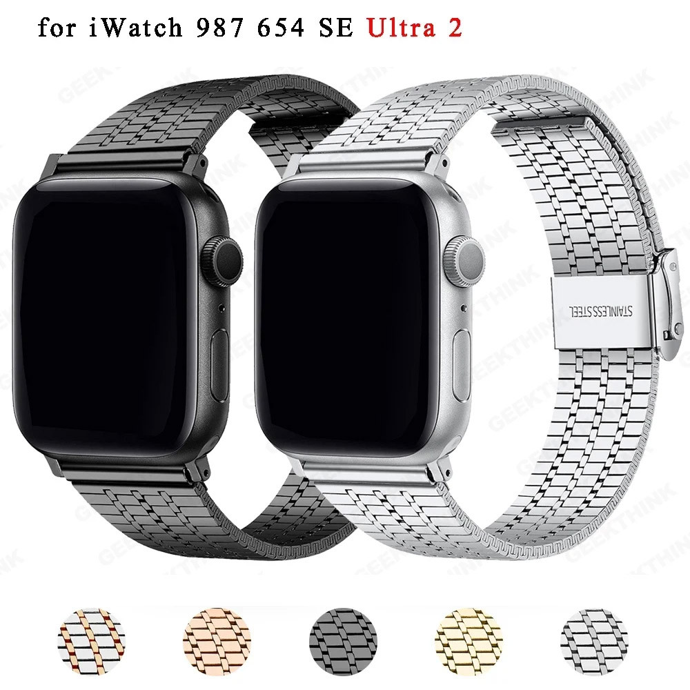 สายสแตนเลส Link สร้อยข้อมือสําหรับ apple watch S10 42 46 มม.Iwatch ultra 10 9 8 7 6 SE 5 4 3 49/45/44/42/41/40/38 มม.