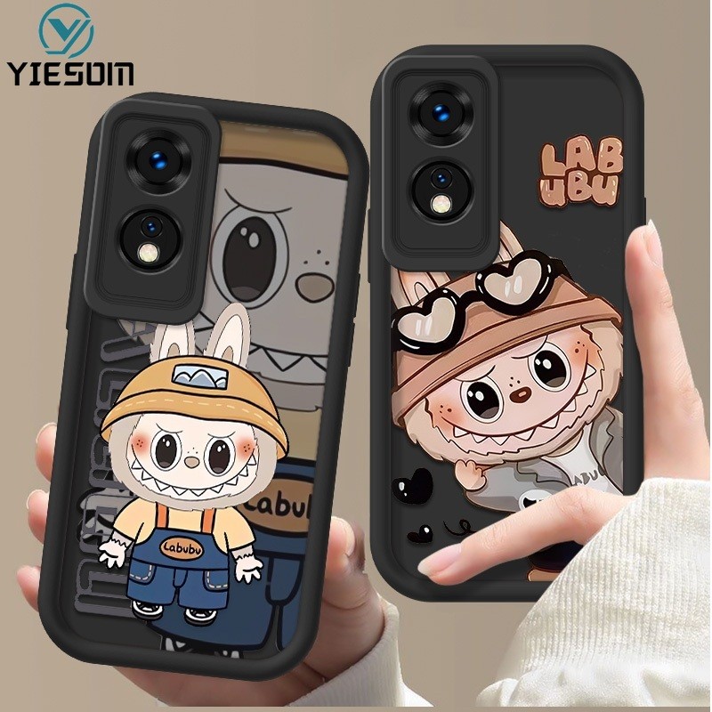 การ์ตูน Labubu หมีเคสโทรศัพท์สําหรับ OPPO A60 A18 A38 A58 A78 4G A98 5G A79 5G A17 A17K Matte สีดําซิลิโคนกันกระแทกนุ่ม