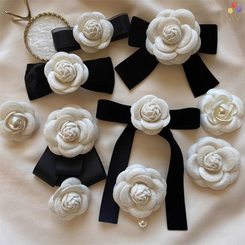 [CO] ใหม่ผ้า Camellia ดอกไม้เข็มกลัดกํามะหยี่ Bow Tie สุภาพสตรีสไตล์วิทยาลัยเสื้อ Collar Pins Vintag