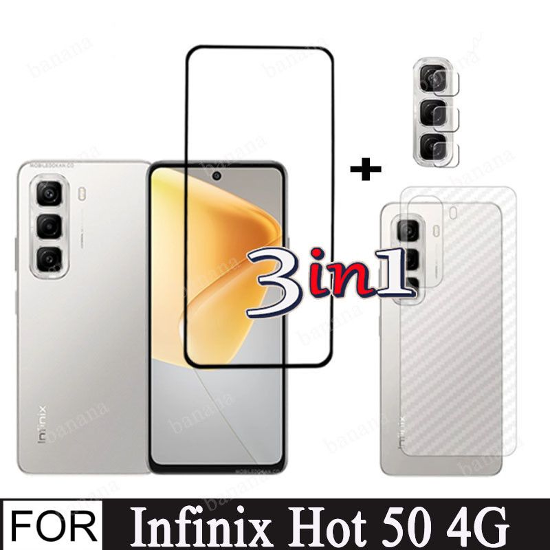 Infinix Hot 50 กระจกนิรภัยป้องกันหน้าจอฟิล์มสําหรับ Infinix Hot 50i 3 in 1 เลนส์กล้องกระจก Protector