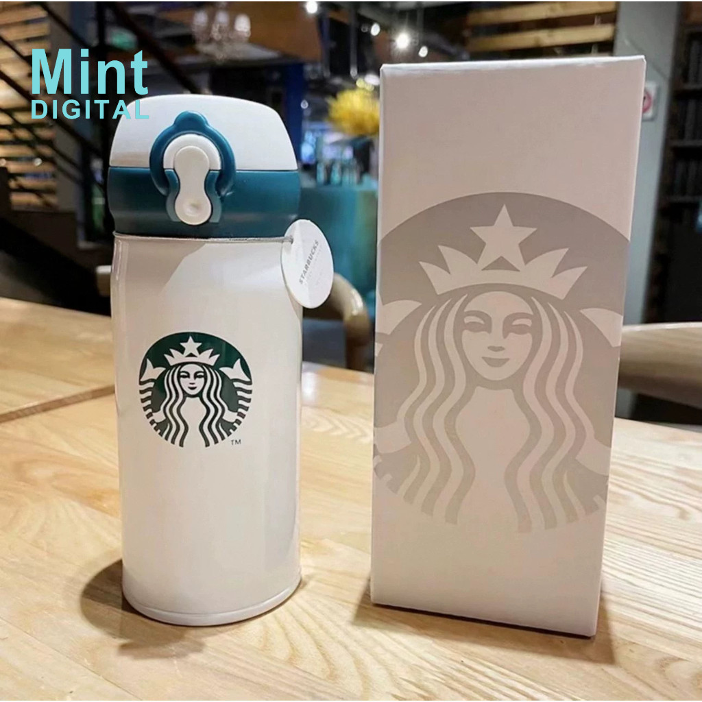 สตาร์บัคส์ ถ้วย 350มล สแตนเลสฉนวนถ้วยน่ารักสีขาวสีเขียวแบบพกพา เด้ง ปิดบัง ถ้วยเก็บความร้อนเดสก์ท็อปถ้วยน้ํา