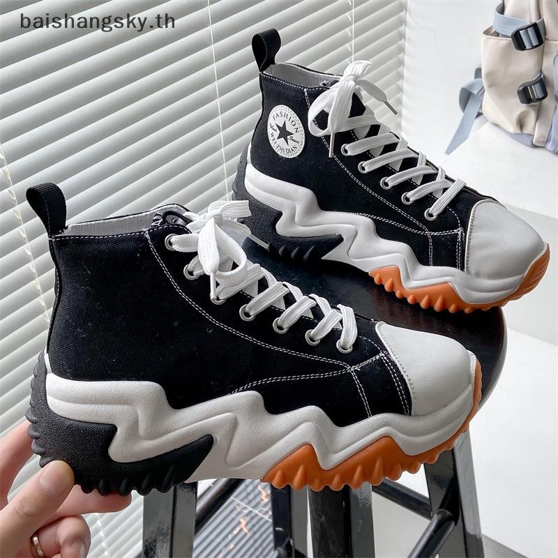 Byth High-top ฤดูใบไม้ผลิและฤดูใบไม้ร่วงใหม่ผ้าใบหนากีฬาและรองเท้าลําลองสําหรับผู้หญิง byth