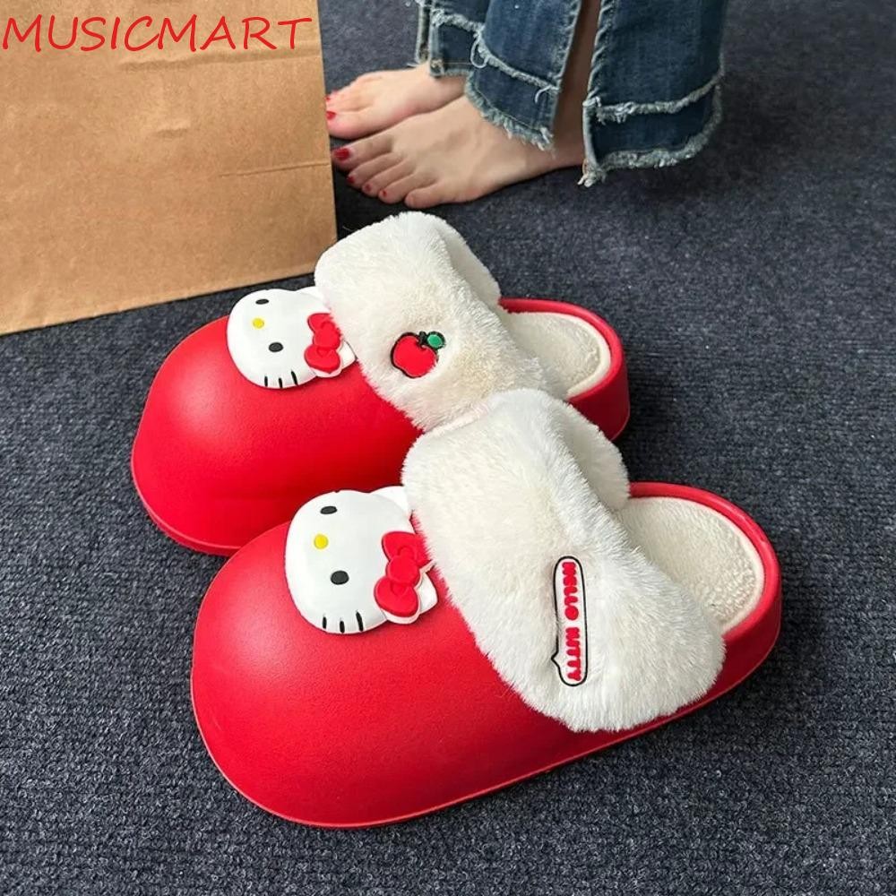 Musicmart รองเท้าบ้าน Kuromi, รองเท้าแตะแมวคิตตี้กันน้ํา Cinnamoroll, Kawaii Non-Slip Plush Thick Sole My Melody รองเท้าแตะฤดูหนาว